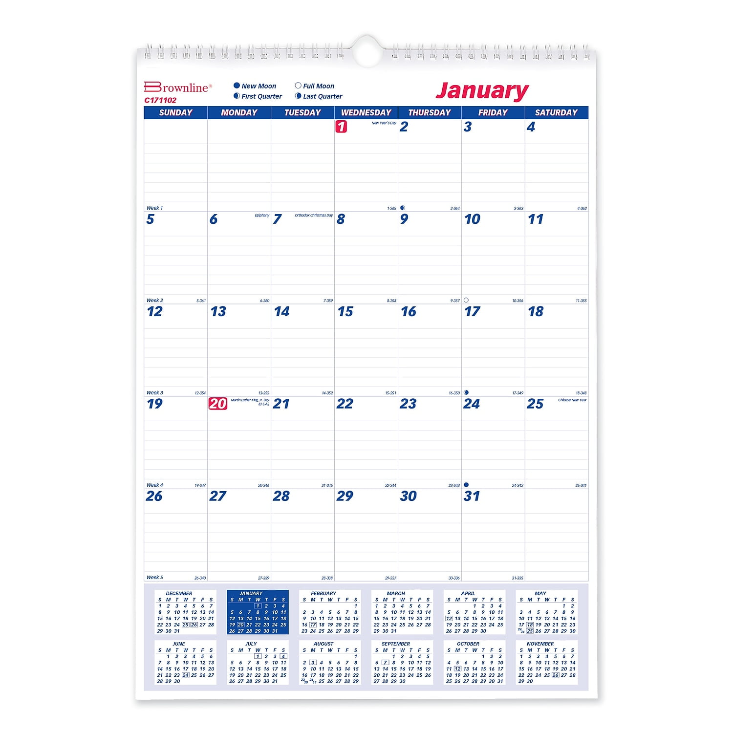2024 Brownline 12 x 17 TwinWirebound Wall Calendar One Month per Page
