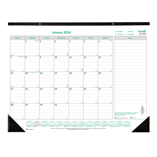 2024 Brownline 22 x 17 EcoLogix Monthly Desk Pad Calendar White/Green