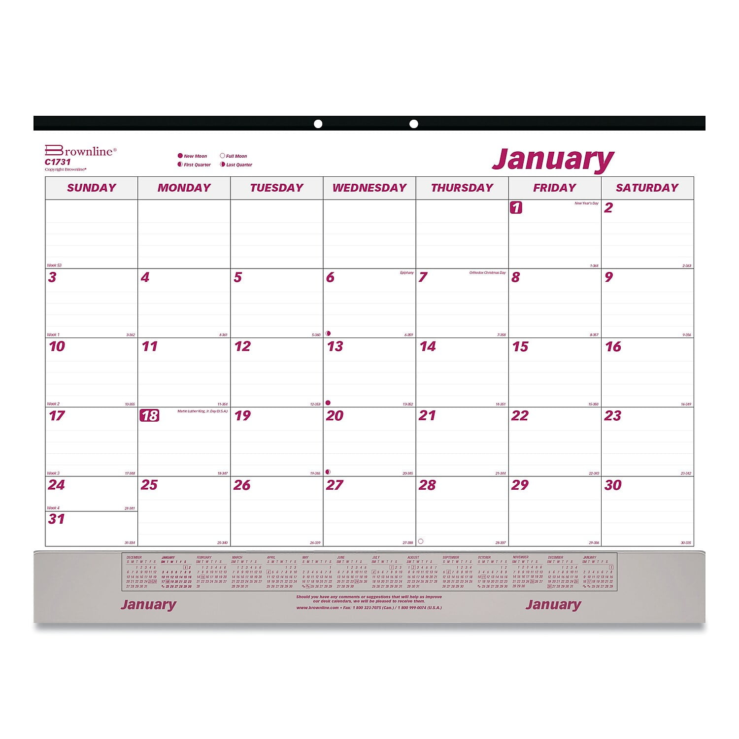 2024 Brownline 22 x 17 Monthly Desk Pad Calendar White/Maroon (C1731V