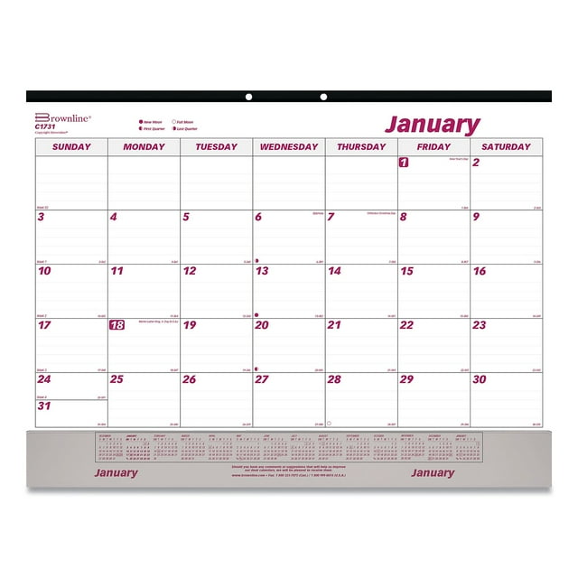 2024 Brownline 22 x 17 Monthly Desk Pad Calendar White/Maroon (C1731V)