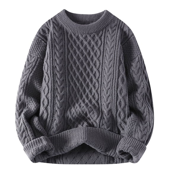 2024 Cable Knit Sweater Men's Casual Vintage Chunky Solid Sweaters Crew Neck Knitted Long Sleeve Pullover Tops for Unisex