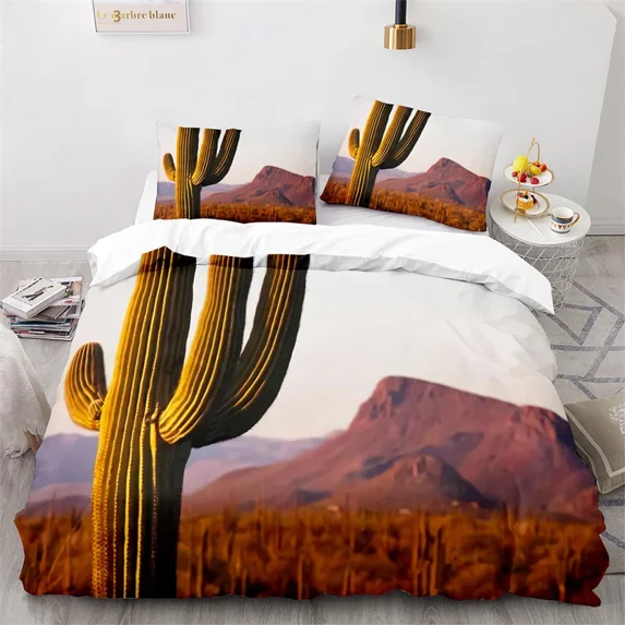 2024 Cactus Duvet Cover Tropical Desert Plant Comforter Cover Mountain Sunrise Bedding Set Microfiber Quilt Cover For Kids Teen