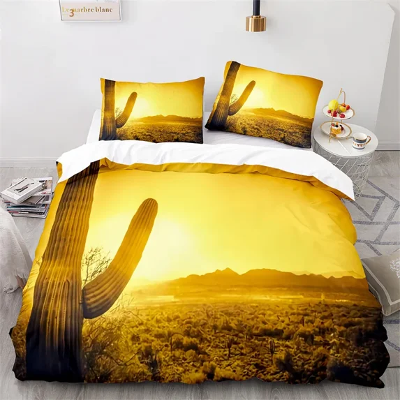 2024 Cactus Duvet Cover Tropical Desert Plant Comforter Cover Mountain Sunrise Bedding Set Microfiber Quilt Cover For Kids Teen