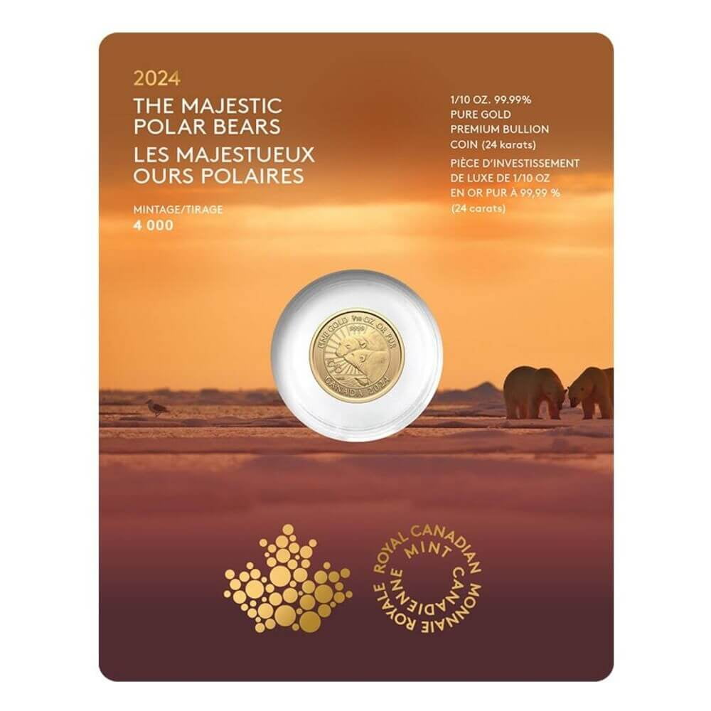 2024 The Majestic Polar Bears 24k Gold Coin, 1/10 oz Bullion