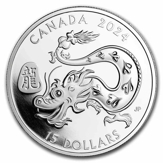 2024 Canada 1 oz Pf Ag $15 Lunar Year of the Dragon (No Box)