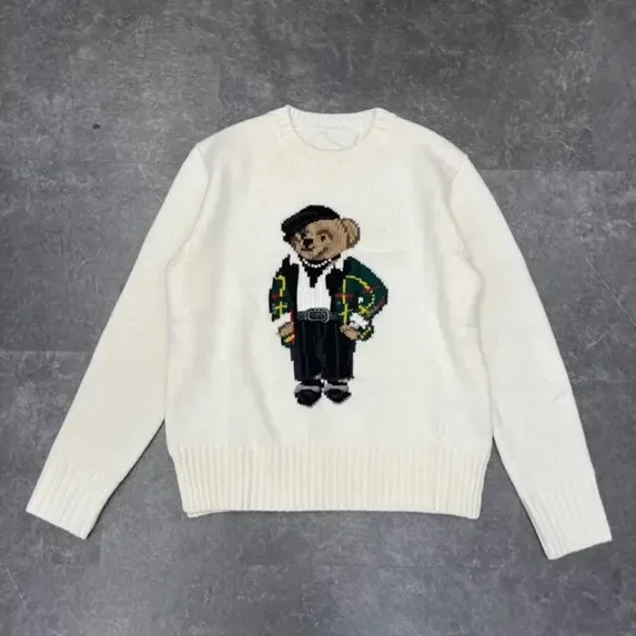 2024 Cartoon RL Bear Women‘s Fall/Winter Knitted Cotton Sweater Women‘s Long Sleeve Pullover Fashion Casual Pullover Knit Sweate