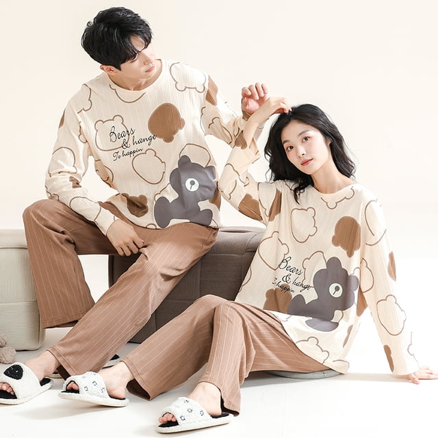 2024 Cartoon Sleepwear Cotton Pajamas Couple Long Sleeves Pyjamas Suit ...