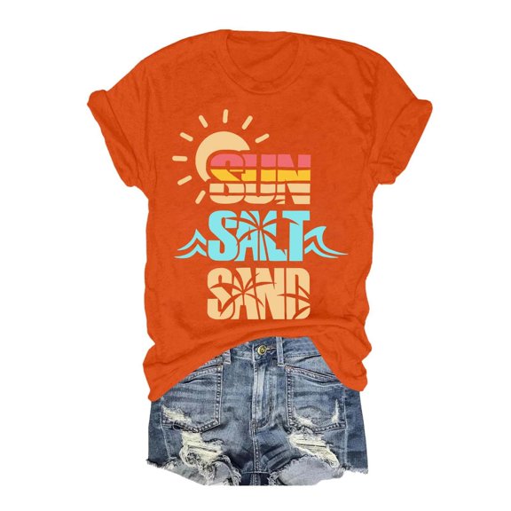 2024 Casual Printed Women's Round Neck Short Sleeved T Shirt Womens Tees Short Sleeve Shirt Short Sleeve Women Womens Long Tee Shirt Women Hiking Tops Apparel Short Tees for Women Trendy Women Shirts