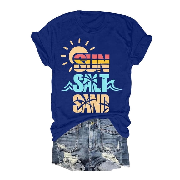 2024 Casual Printed Women's Round Neck Short Sleeved T Shirt Womens Tees Short Sleeve Shirt Short Sleeve Women Womens Long Tee Shirt Women Hiking Tops Apparel Short Tees for Women Trendy Women Shirts