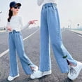 thumbnail image 1 of 2024 Casual Style Jeans For Girl Teenage Clothes Elastic High Waist Denim Wide Leg Pants Spring Big Kids Straight Trousers 5-14Y, 1 of 6