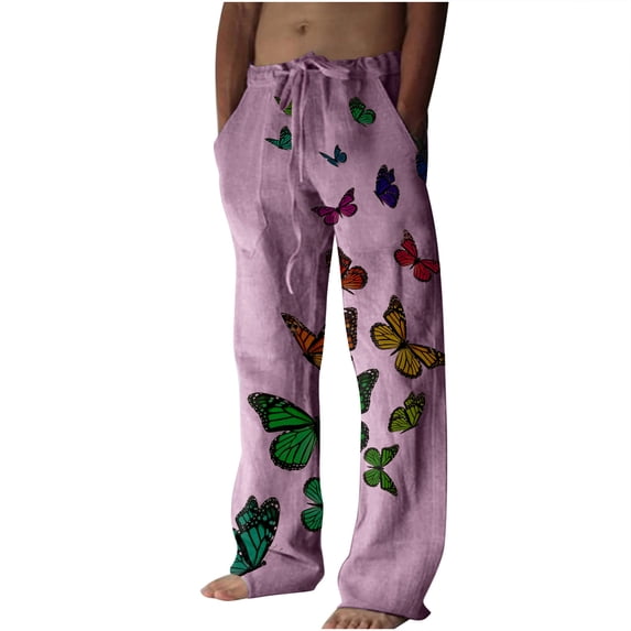 2024 Casual Sweatpants for Men Fashion Plus Size Wide Leg Pants Printed Lace-up Sweatpants Full Length Pants Men's Sports Pants on Clearance