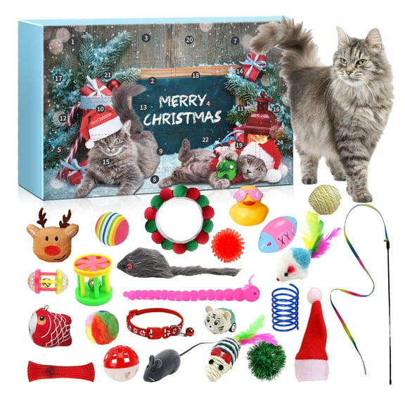 2024 Cat Advent Calendar 24 Days Countdown To Christmas Interactive Play Feather Teaser Toy For Cat Lovers Holiday