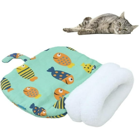 2024 Cat Sleeping Bag for Indoor Cats, Cat Winter Sleeping Bag, Winter Cat Sleeping Bag, 360° Warm Semienclosed Soft Plush Large Cat Sack Cat Bed with Cave for Cats 6-8kg (Green-M)