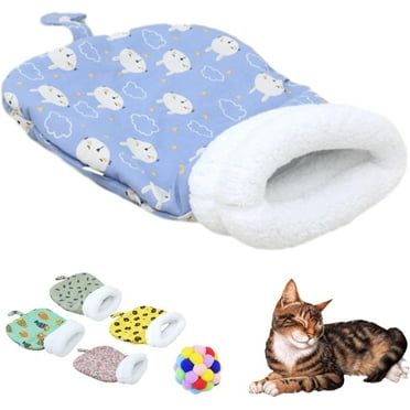 2024 Cat Sleeping Bag for Indoor Cats, Cat Winter Sleeping Bag, Winter Cat Sleeping Bag, 360° Warm Semienclosed Soft Plush Large Cat Sack Cat Bed with Cave for Cats 6-8kg (Blue-M)