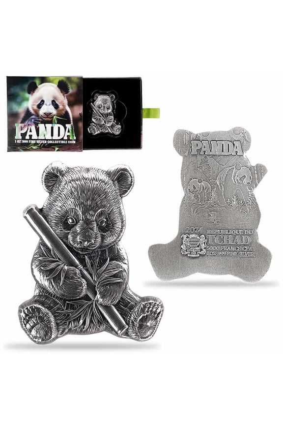 2024 Chad 1 oz Silver Panda Shaped High Relief Coin .999 Fine