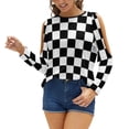 thumbnail image 1 of 2024 Check Pattern Checks Checkered Black & White. New Fashion Zip Off Shoulder Top Short-Sleeve Women Shirt Check Checks, 1 of 5