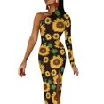 2024 Cheerful Sunflower Maxi Dress Long Sleeve Yellow Sunflowers Print