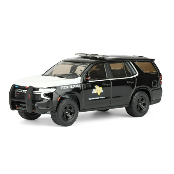 2024 Chevrolet Tahoe Police Pursuit Vehicle "Texas Highway Patrol" Black with White Hood 1/64 Diecast Model Cars by Greenlight