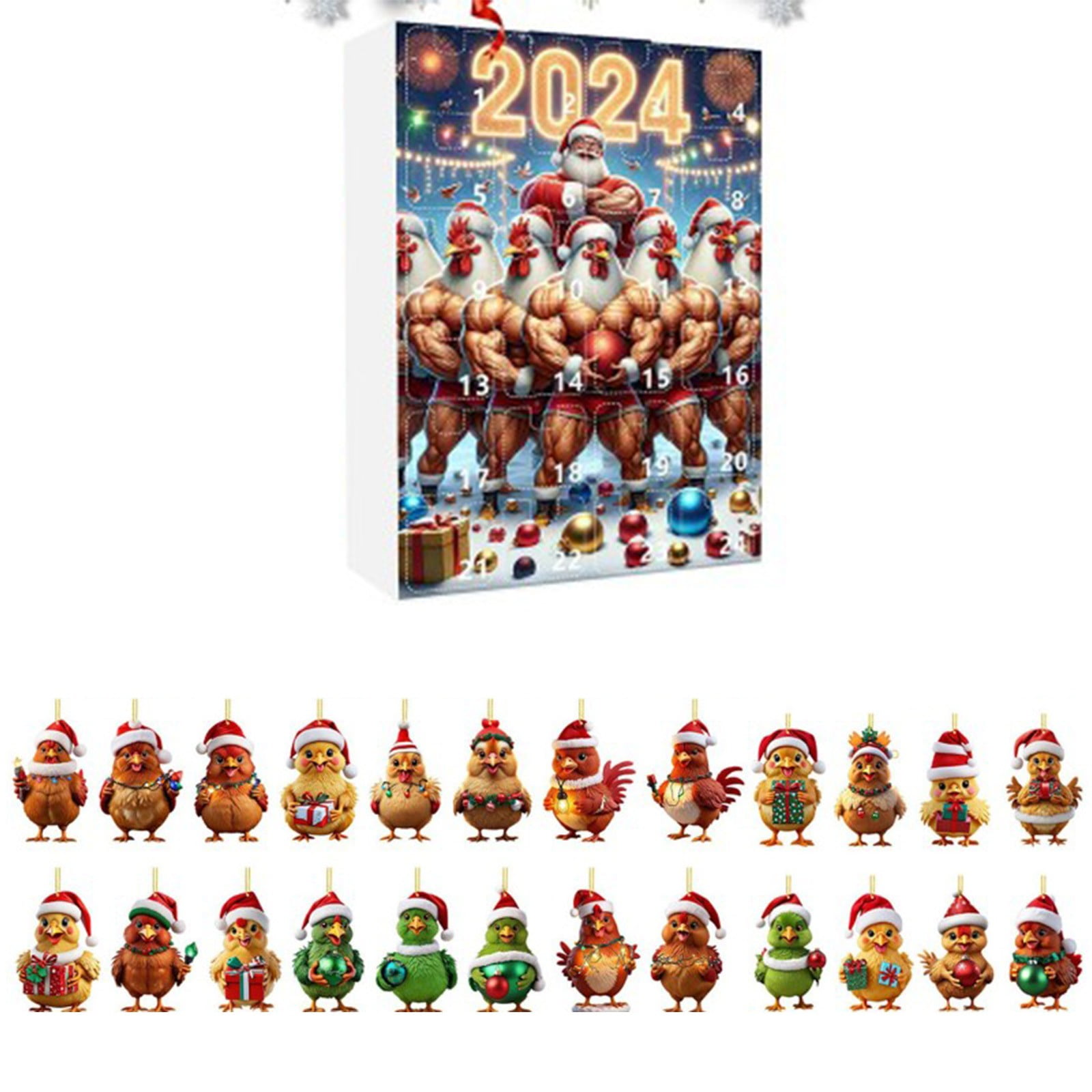 2024 Chicken Advent Calendar, Christmas Chicken with Santa Hats