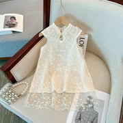 2024 Children's Qipao Dress Sleeveless Chinese Style Dress Girl Baby Summer Hanfu Girl Fashion Tang Dress Embroidered Lace Dress