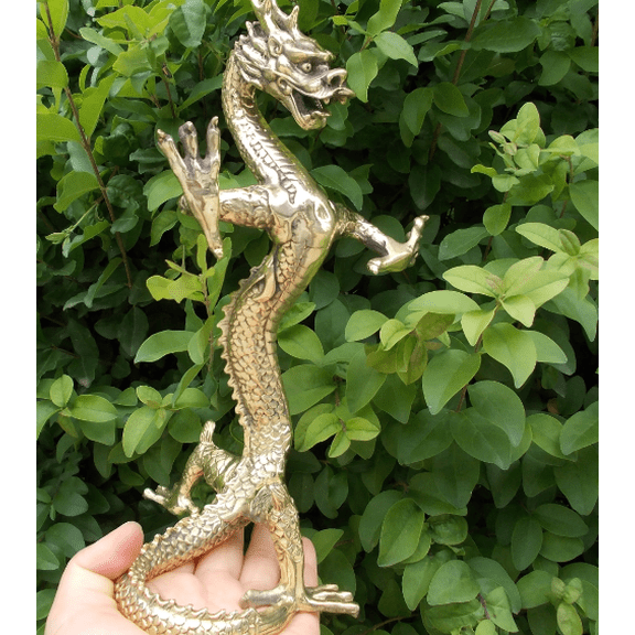 2024 Chinese New Year Dragon Statue Brass Magical and Noble Copper Azure Dragon Figurine Home Office Desk Feng Shui Decor Royal Golden Loong