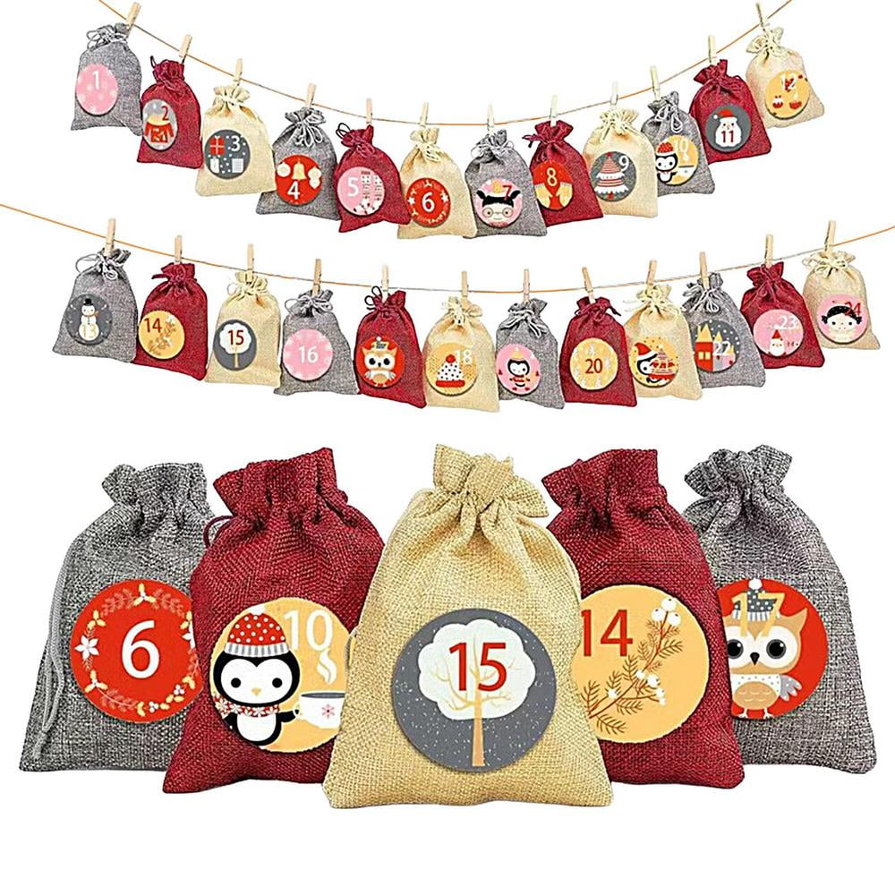 2025 Christmas Advent Calendar Bags Gift Bags DIY Set Paper Stickers