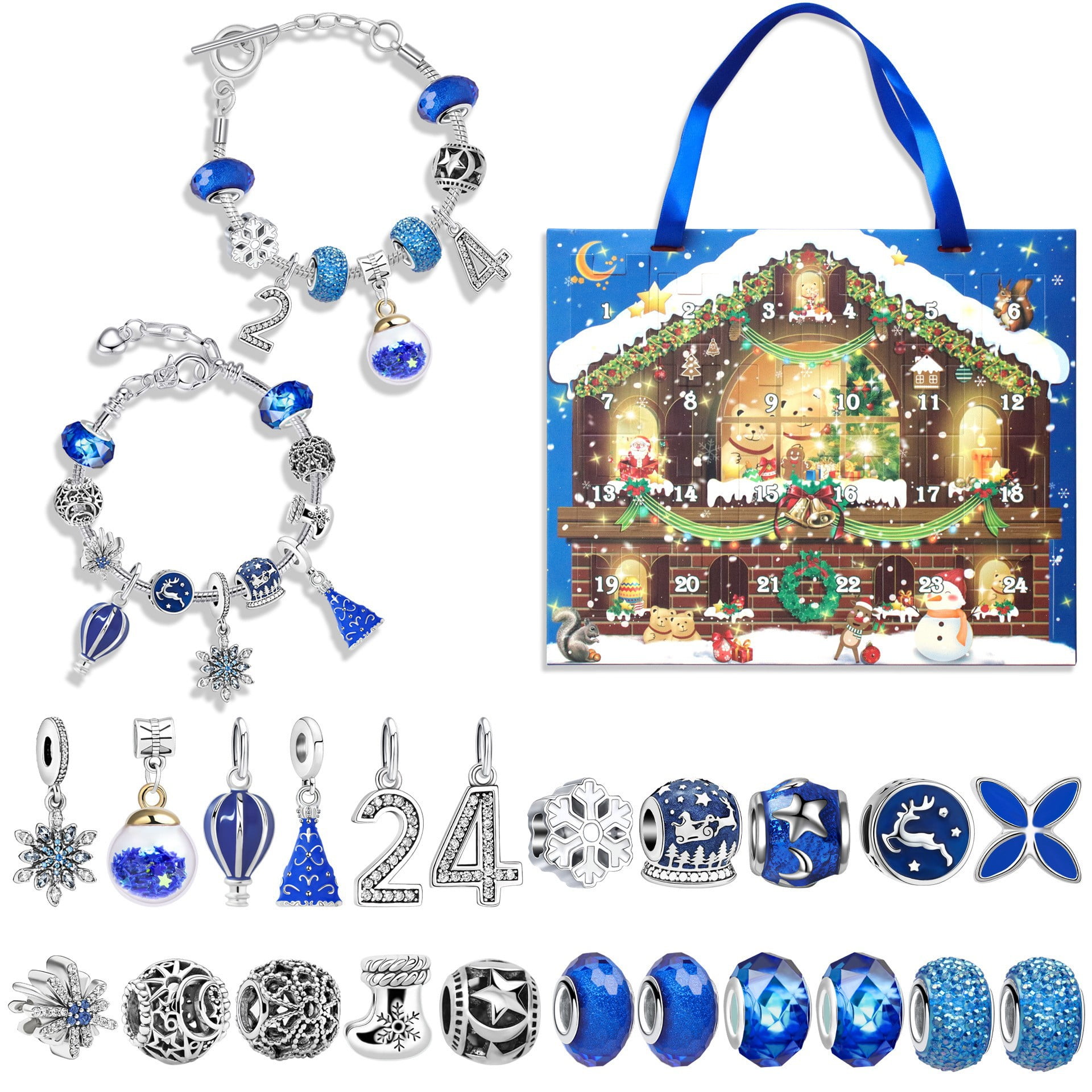 2024 Christmas Advent Calendar for Kids，Christmas Ornaments DIY Creative  Pendant Bracelet Necklace Calendar Kit 24PCS ，Surprise Countdown Calendar  With Christmas Card 