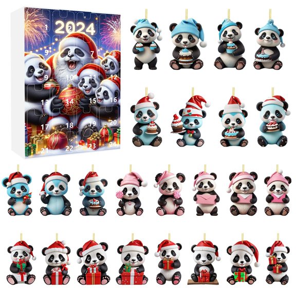 2024 Christmas Advent Calendar Set 2D Holiday Ornaments Festive Tree Decorations Panda Themed Countdown for Home