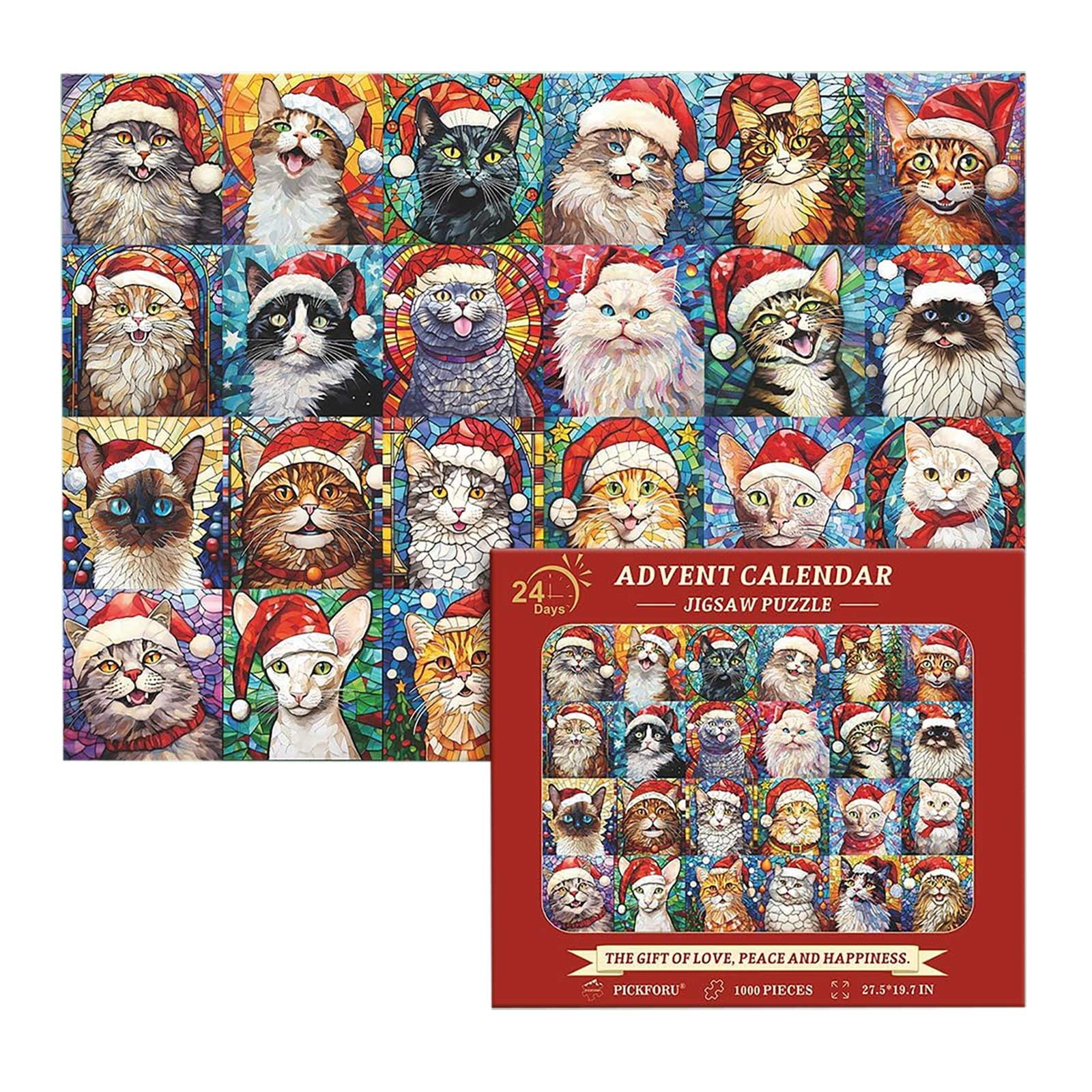 2024 Christmas Advent Calendar with 1000Piece Cat Mosaic Stained Glass