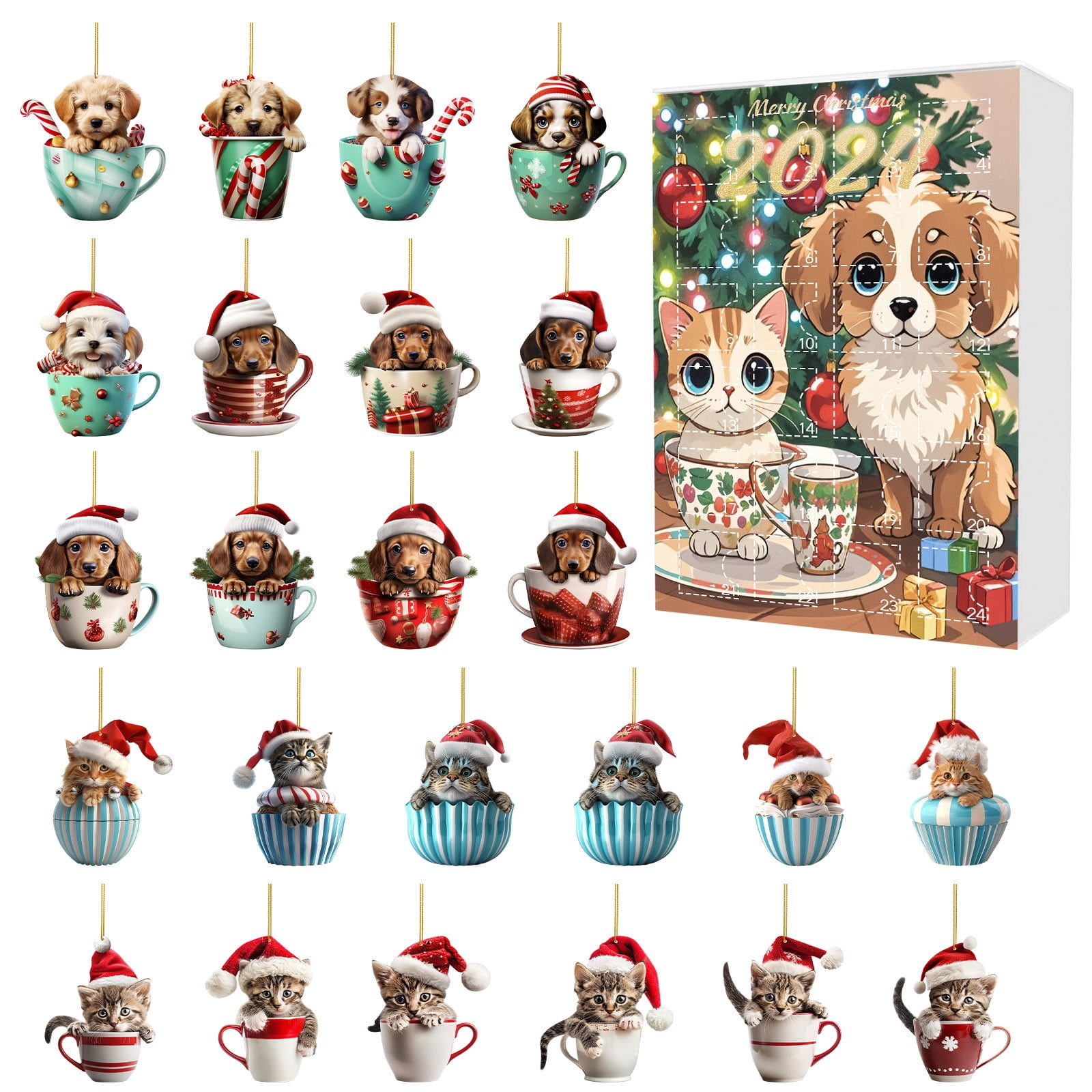 2024 Christmas Arrival Calendar Cute Acrylic Flat Pendant 24 Day