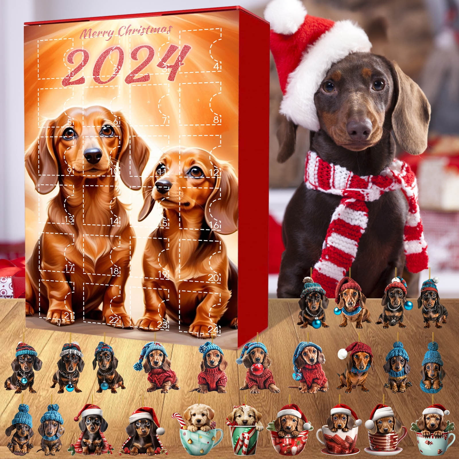 2024 Christmas Arrival Calendar New Cute Dog Acrylic Flat Pendant 24