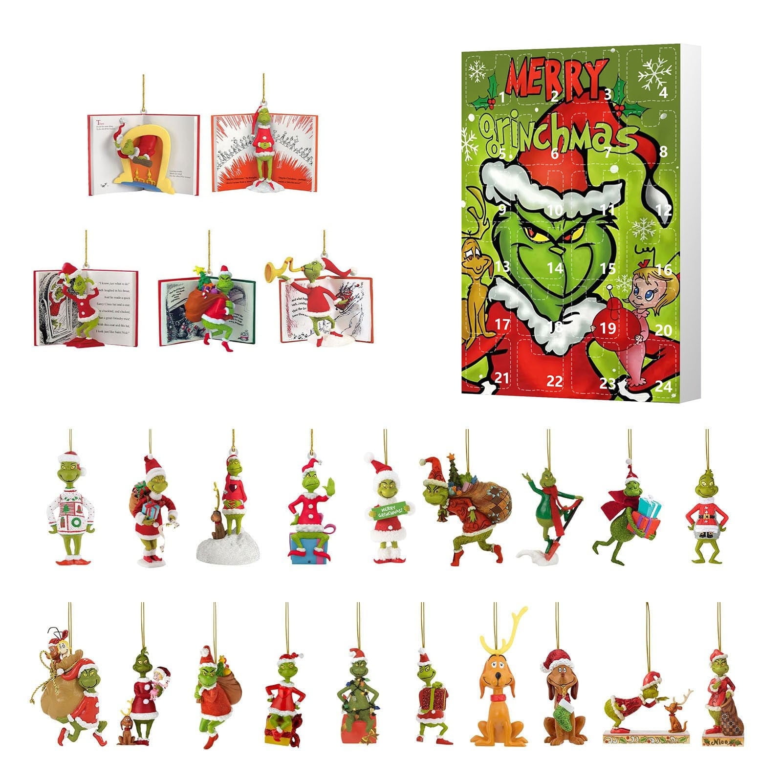 2024 Christmas Gnome Advent Calendar, Grinch Hanging Ornaments Advent