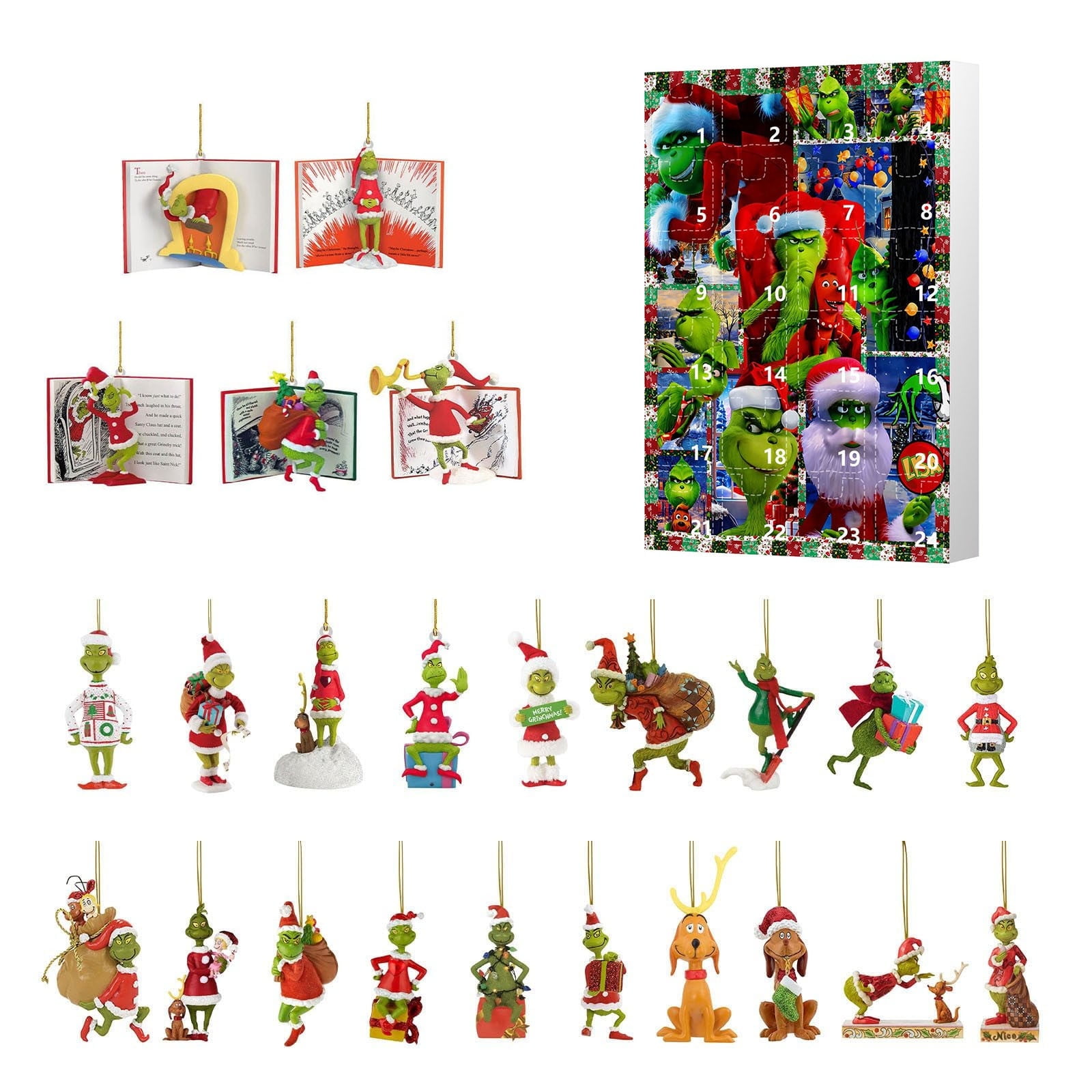 2024 Christmas Gnome Advent Calendar, Grinch Hanging Ornaments Advent