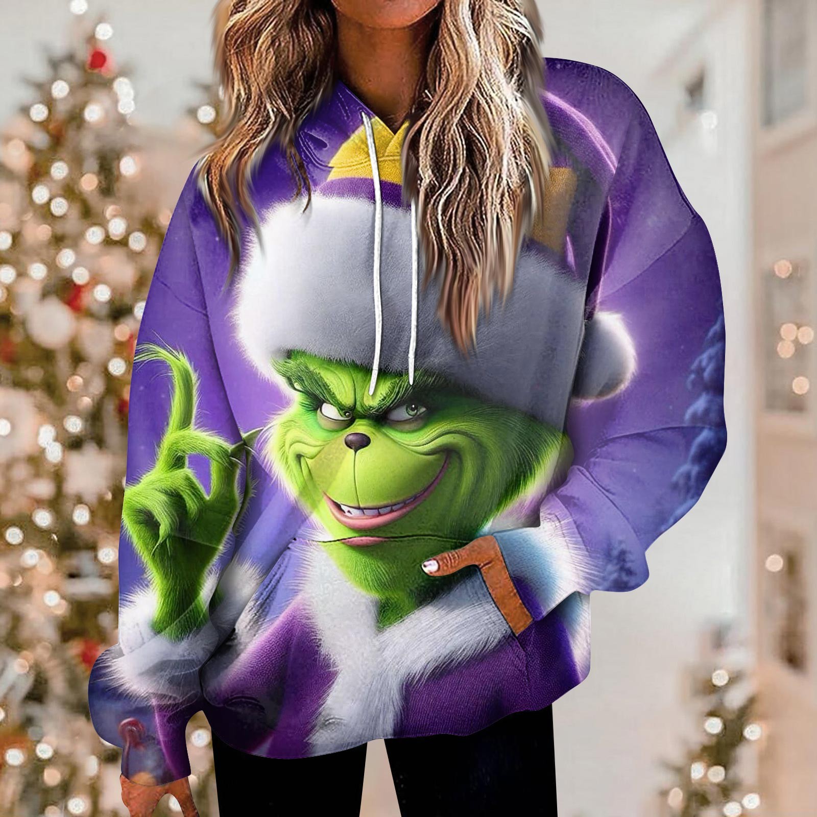 2024 Christmas Grinch Autumn Hoodies, Grinch Print Long Sleeved Fancy
