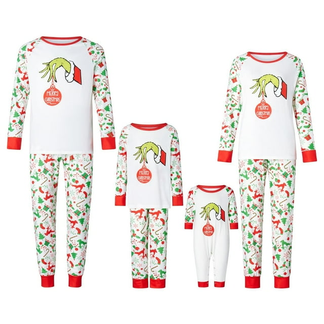 2024 Christmas Grinch Family Matching Jammies, Grinchprinted Sleepwear Outfits for Baby Kid Men