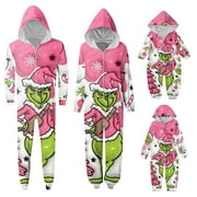TYWOEHF 2024 Christmas Grinch Family Matching Sleepwear, Family Matching Jumpsuit Grinch Fashion Print Hooded Sleepwear for Baby Kid Couples Grinch Costume