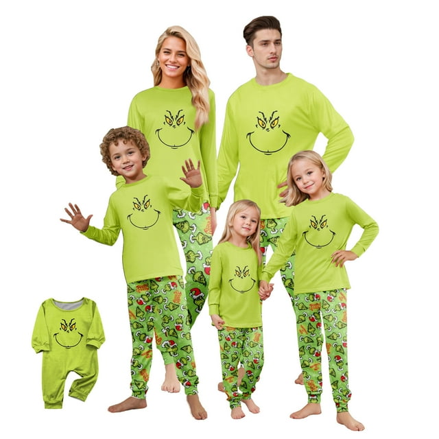 2024 Christmas Grinch Family Matching Sleepwear, LongSleeved Top Plaid