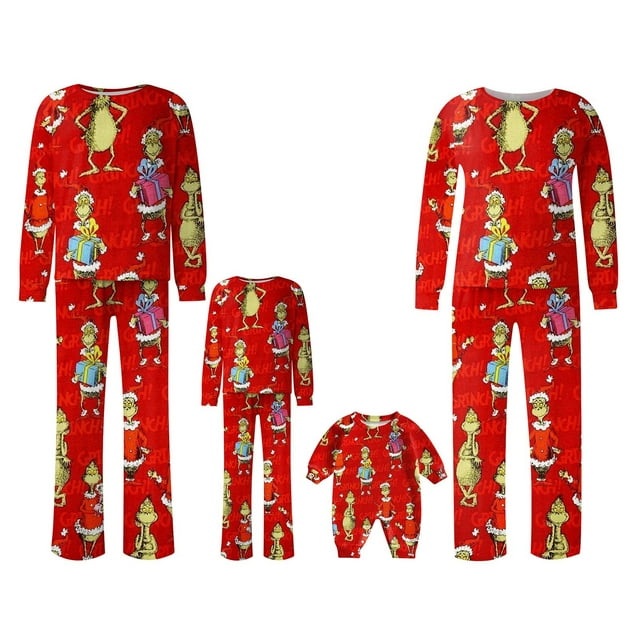 2024 Christmas Grinch Print Family Matching, LongSleeved Round Neck