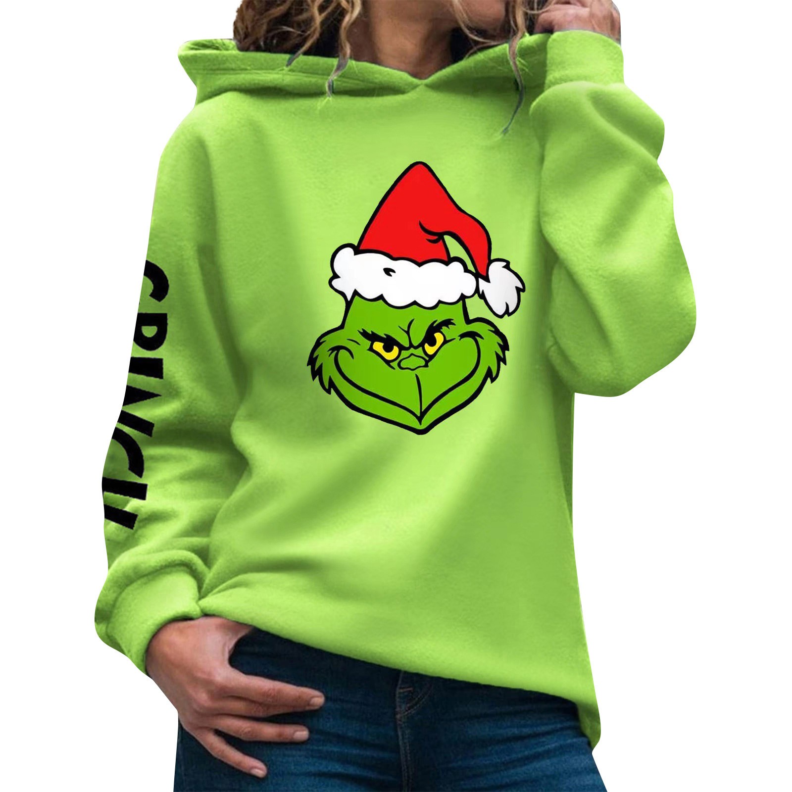 2024 Christmas Grinch Print Hoodies Christmas Festive Green Christmas