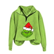 TYWOEHF 2024 Christmas Grinch Print Hoodies, Christmas Grinch Printing Long-Sleeved Hoody for Adults, Women's Hooded Sweatshirt