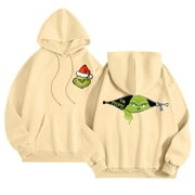 TYWOEHF 2024 Christmas Grinch Print Hoodies, Christmas Grinch Printing Long-Sleeved Hoody for Adults, Women's Hooded Sweatshirt