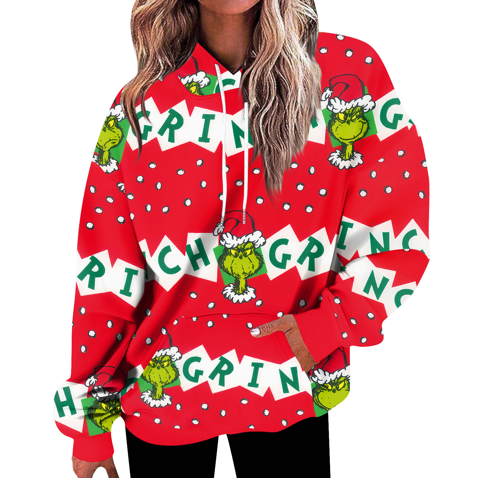 2024 Christmas Grinch Print Hoodies Christmas Women's Christmas Hoodie