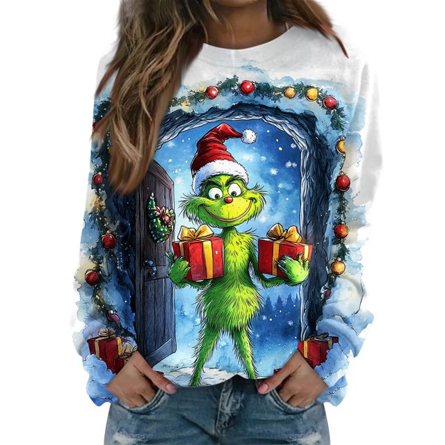2024 Christmas Grinch Print Hoodies Christmas Women's Festive Christmas