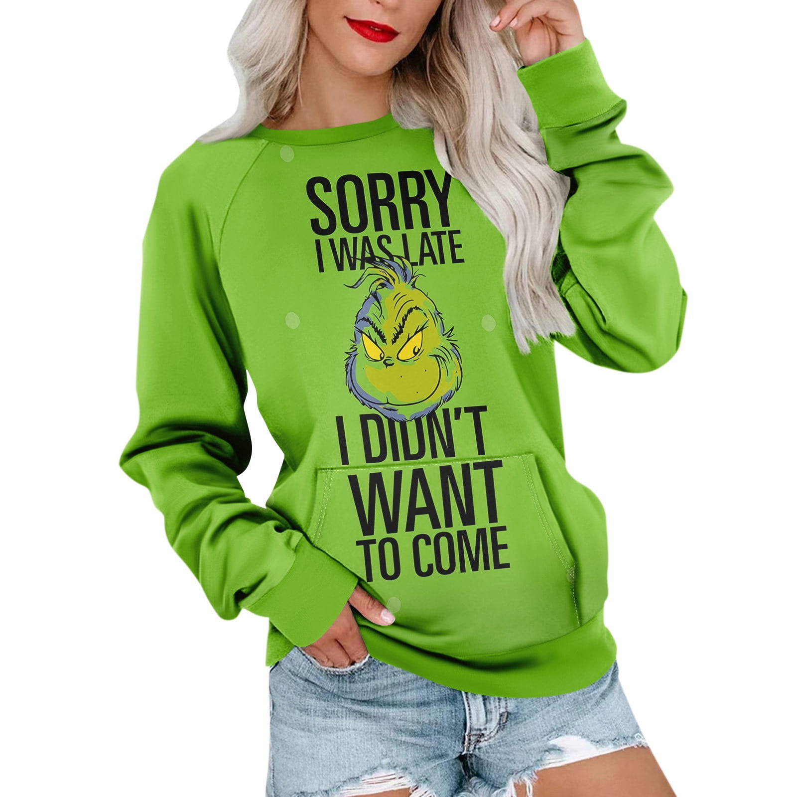 2024 Christmas GrinchPrinted Sweatshirt, Autumn Loose Fit Long Sleeve Round Neck Sweatshirt