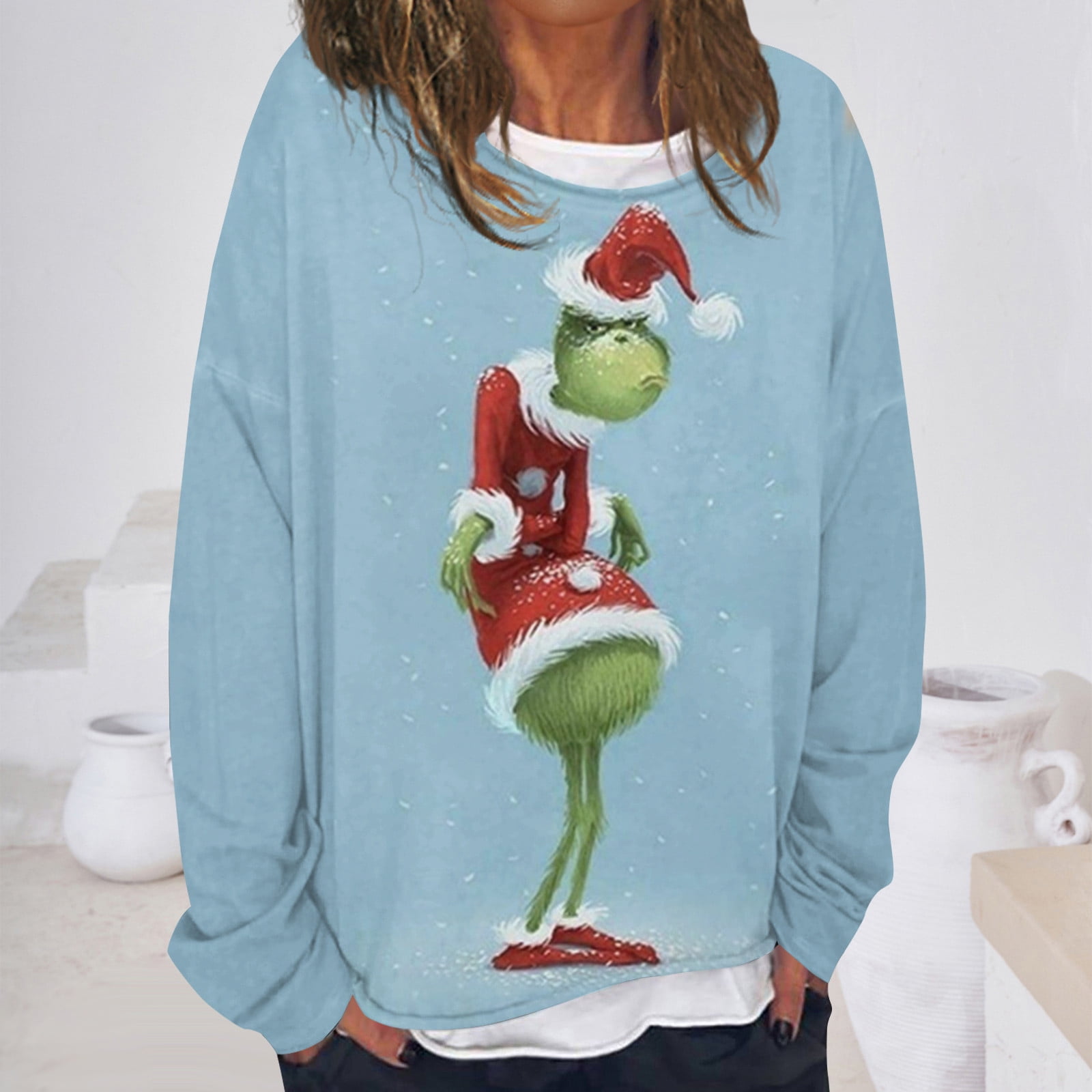 2024 Christmas GrinchPrinted Sweatshirt, Autumn Loose Fit Long Sleeve Round Neck Sweatshirt