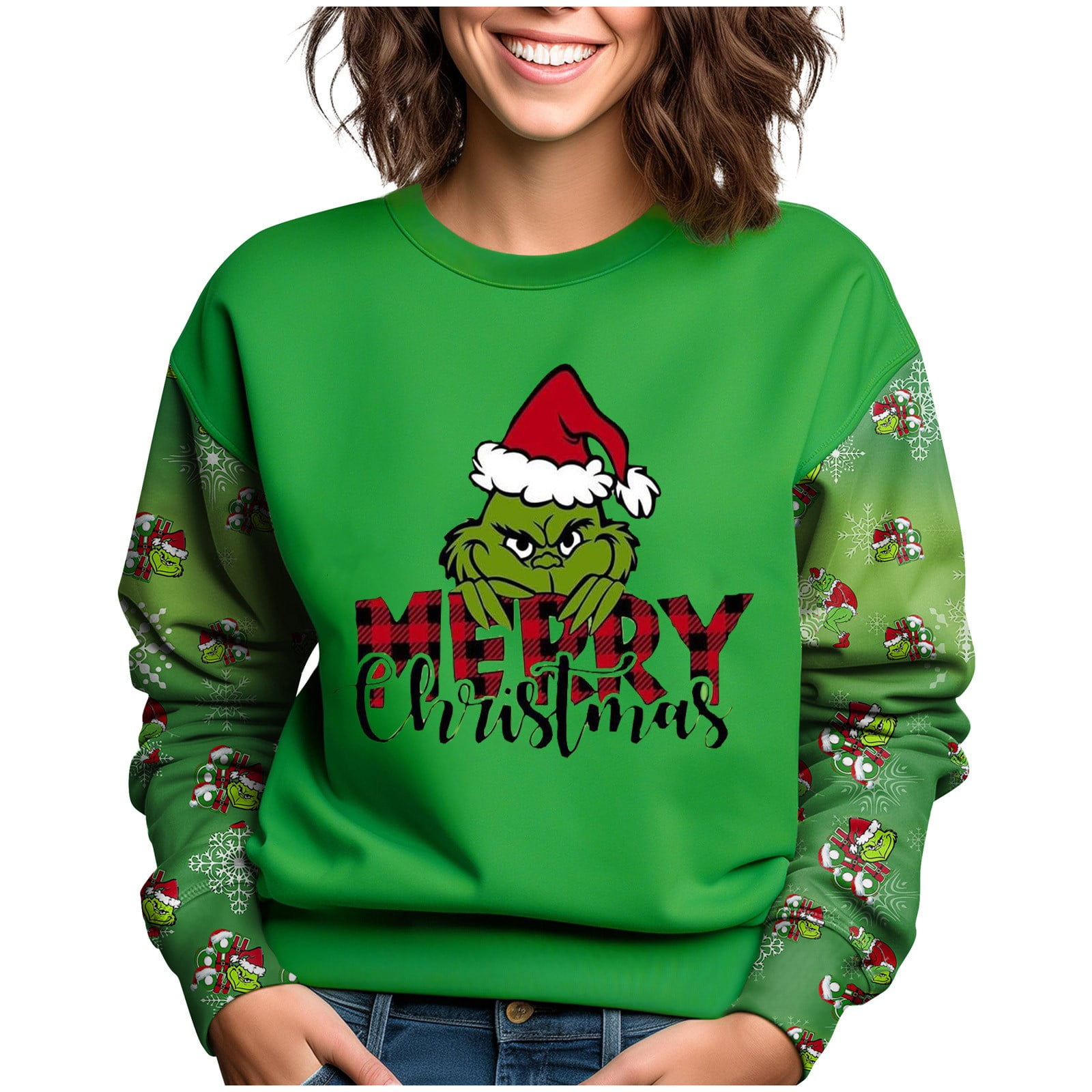 2024 Christmas GrinchPrinted Sweatshirt, Autumn Loose Fit Long Sleeve
