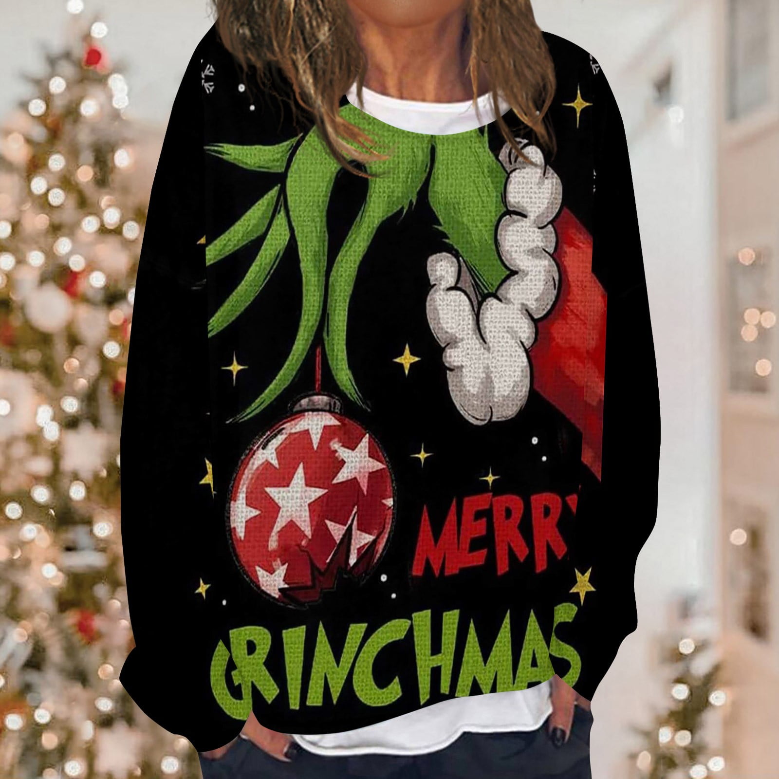 2024 Christmas Grinch Printing Sweatshirt, Fashion Fancy Dress Long