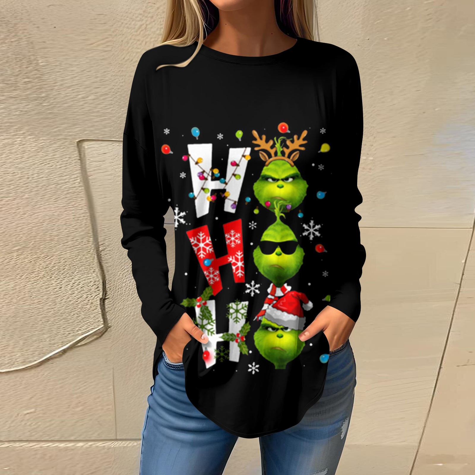 2024 Christmas Grinch Printing Sweatshirt, Fashion Fancy Dress Long