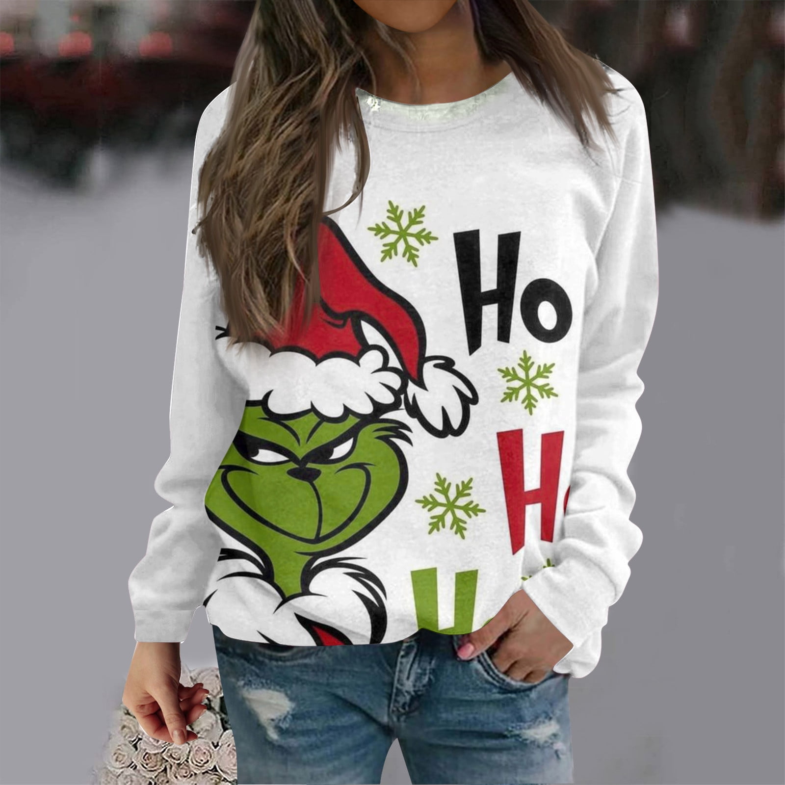 2024 Christmas Grinch Printing Sweatshirt, Fashion Fancy Dress Long