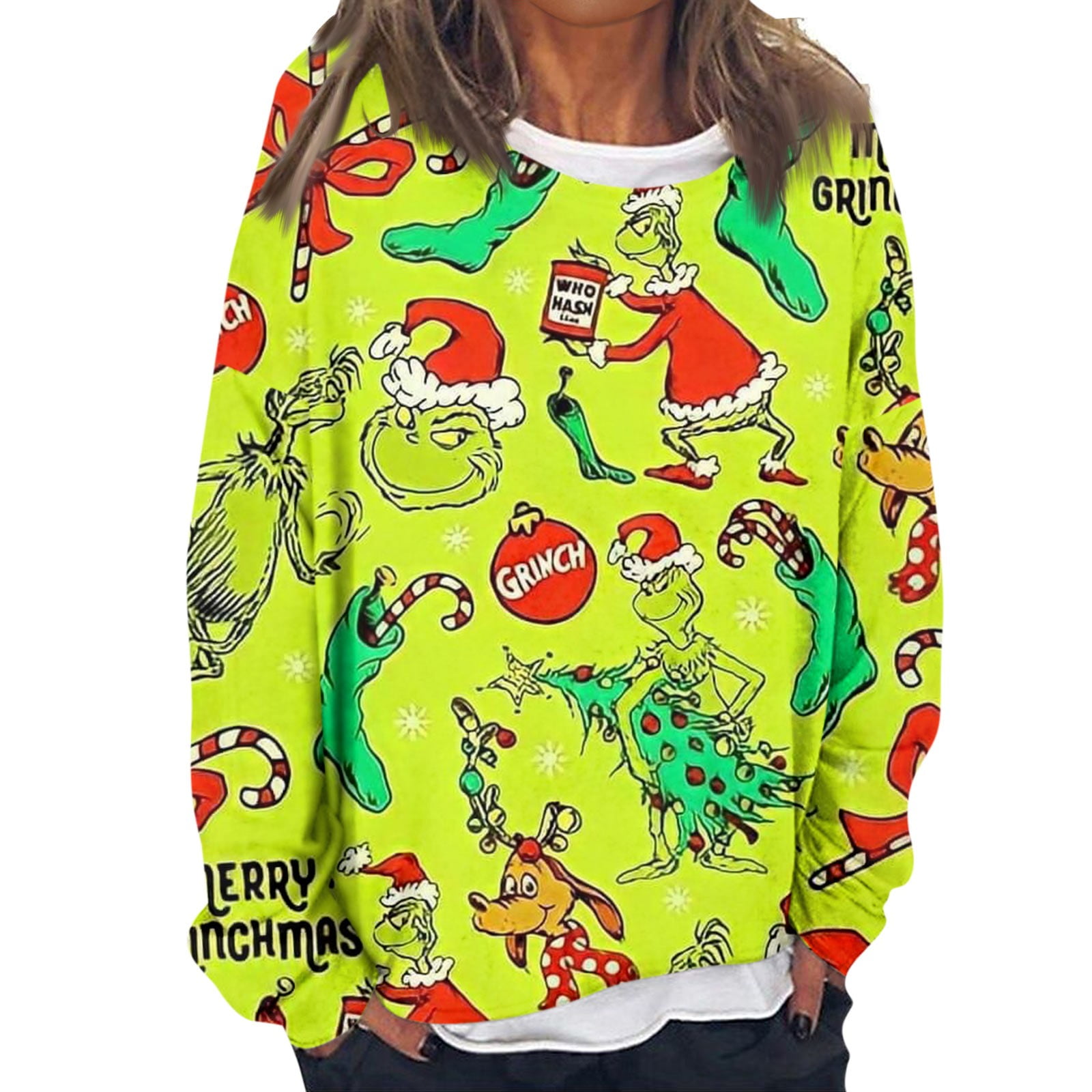 2024 Christmas Grinch Printing Sweatshirt, Fashion Fancy Dress Long